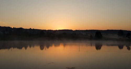 Bird's Eye View of the Sunset and the Lake