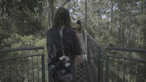 People Walking in a Steel Bridge