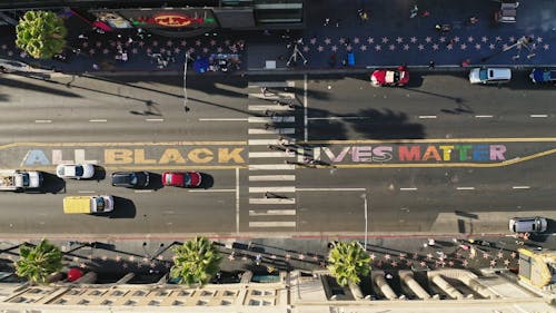 Drone Footage of People Crossing the Street