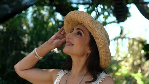 Close up of an Elderly Woman Wearing a Sun Hat