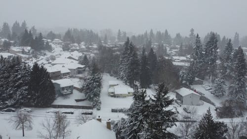 Aerial View of a Snow Covered Village