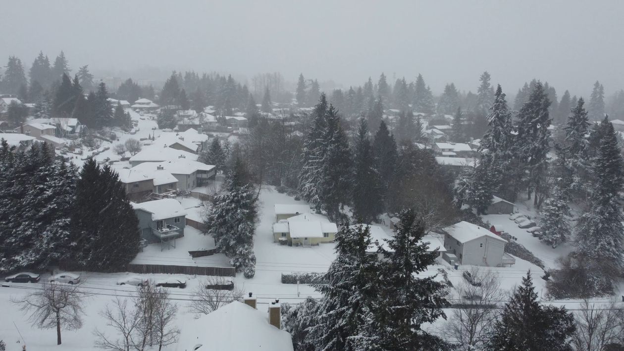 Aerial View of a Snow Covered Village Free Stock Video Footage, Royalty ...
