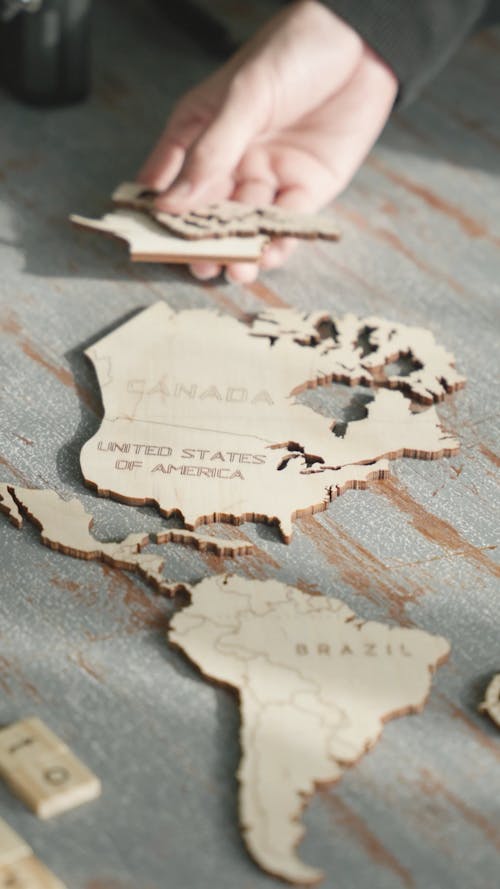 Wood Pieces of a World Map