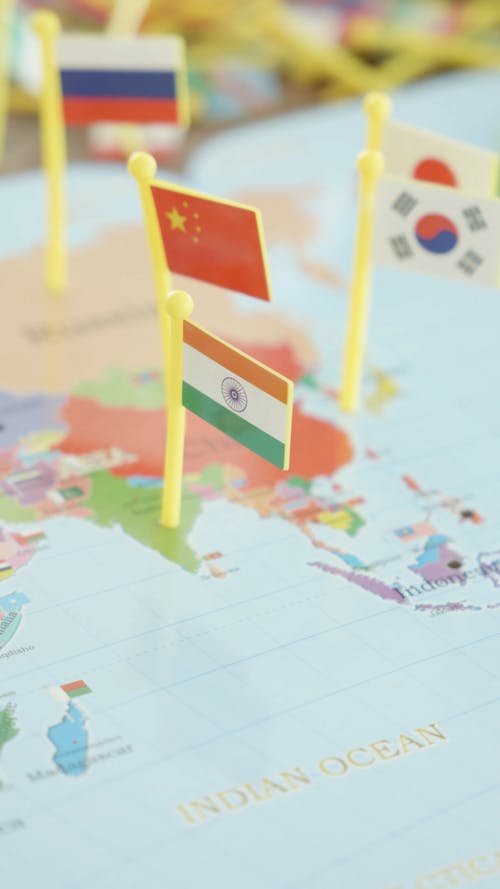 Close Up of a Map with Flag
