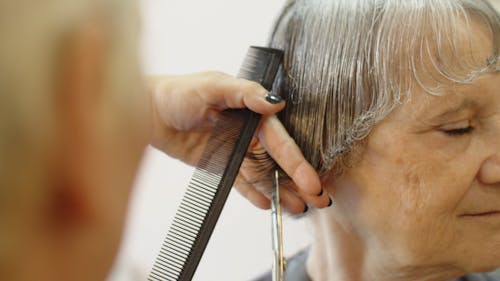 Elderly Woman Having a Haircut