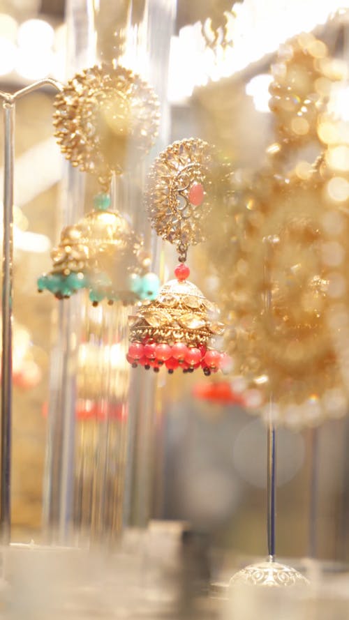 Close up of Earrings on a Rotating Display
