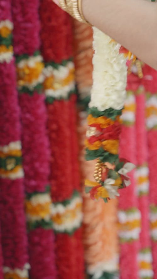 Close up of a Person Holding Flower Garlands