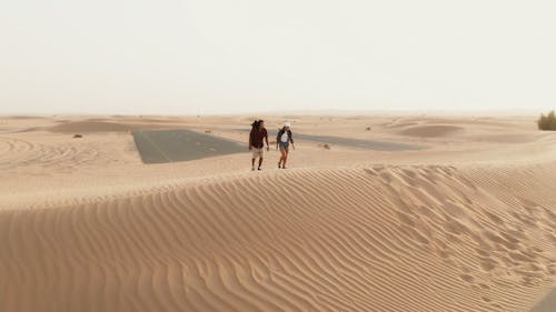 A Man and Woman Walking on the Desert