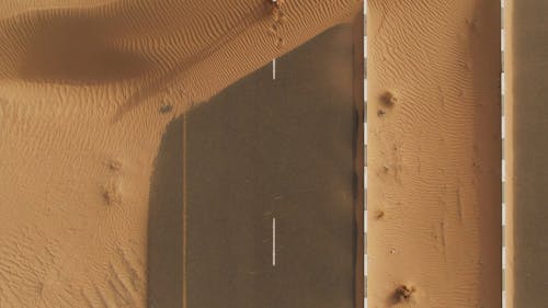 Birds Eye View of a Person Walking on a Road in a Desert
