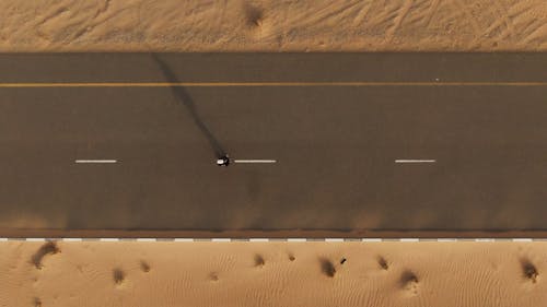 Birds Eye View of a Person Walking on a Sandy Road