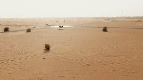 Drone Footage of a Motor Vehicle Driving in a Desert Road