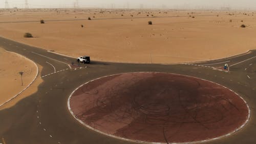 Drone Footage of a Motor Vehicle Driving in a Desert Road