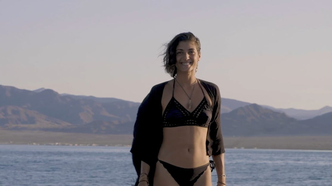 A woman wearing bikini bottoms and no to, Stock Video
