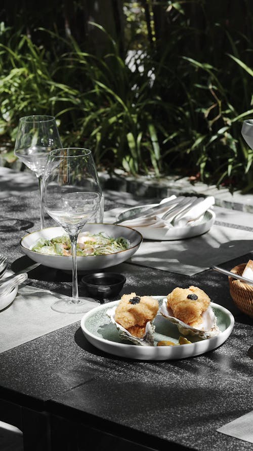 Foods Served over a Granite Table