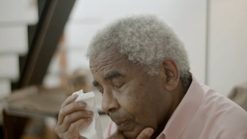 Elderly Man Wiping His Tears