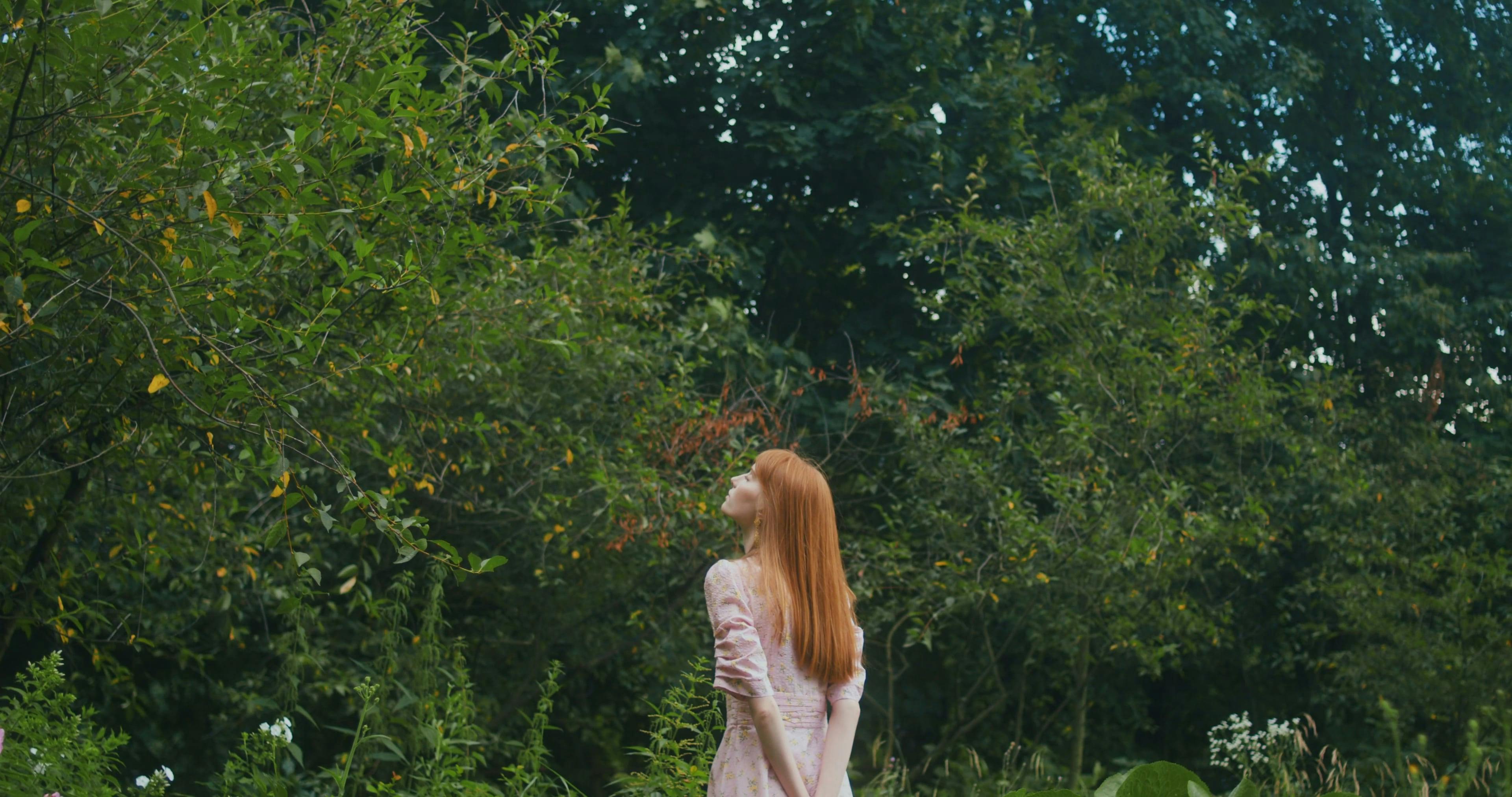 A Young Woman Looking at Green Trees in a Garden · Free Stock Video