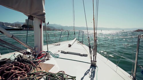 Push in Shot of a Sailboat's Bow