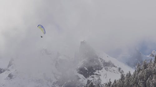 A Person Paragliding During Winter