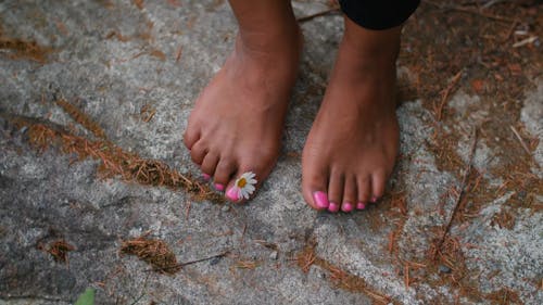 Close up of Feet with a Daisy in Between Toes