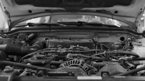 Black and White Film of Starting Car Engine 