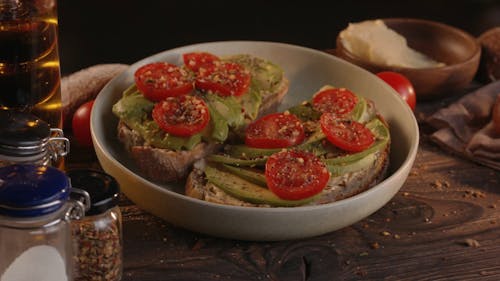 A Close-up Video of Breads and Avocado Toasts