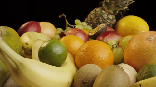 Push in Shot of a Variety of Fruits