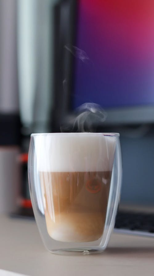 Close-up Footage of a Hot Cappuccino on a Mug