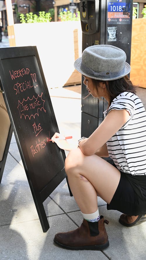A Woman Writing on Blackboard