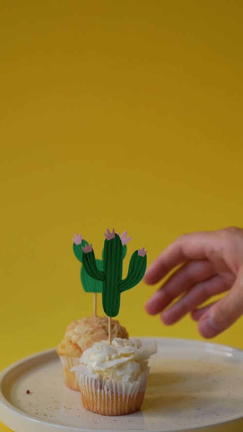 Cupcakes With Cactus Design On Top