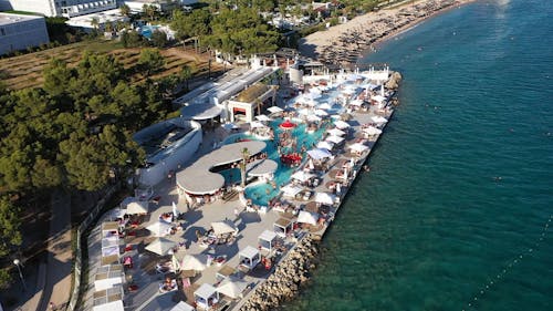 Aerial Footage of People at a Beach Resort