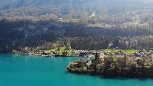 Drone Footage of Iseltwald Castle on Lake