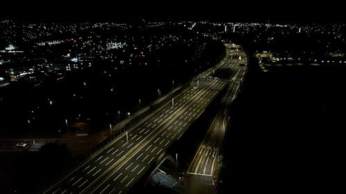Drone Footage of a Highway at Night 