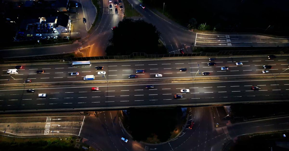 Highway Video Drone Footage of a Highway and a Roundabout Free Stock Video Footage ...