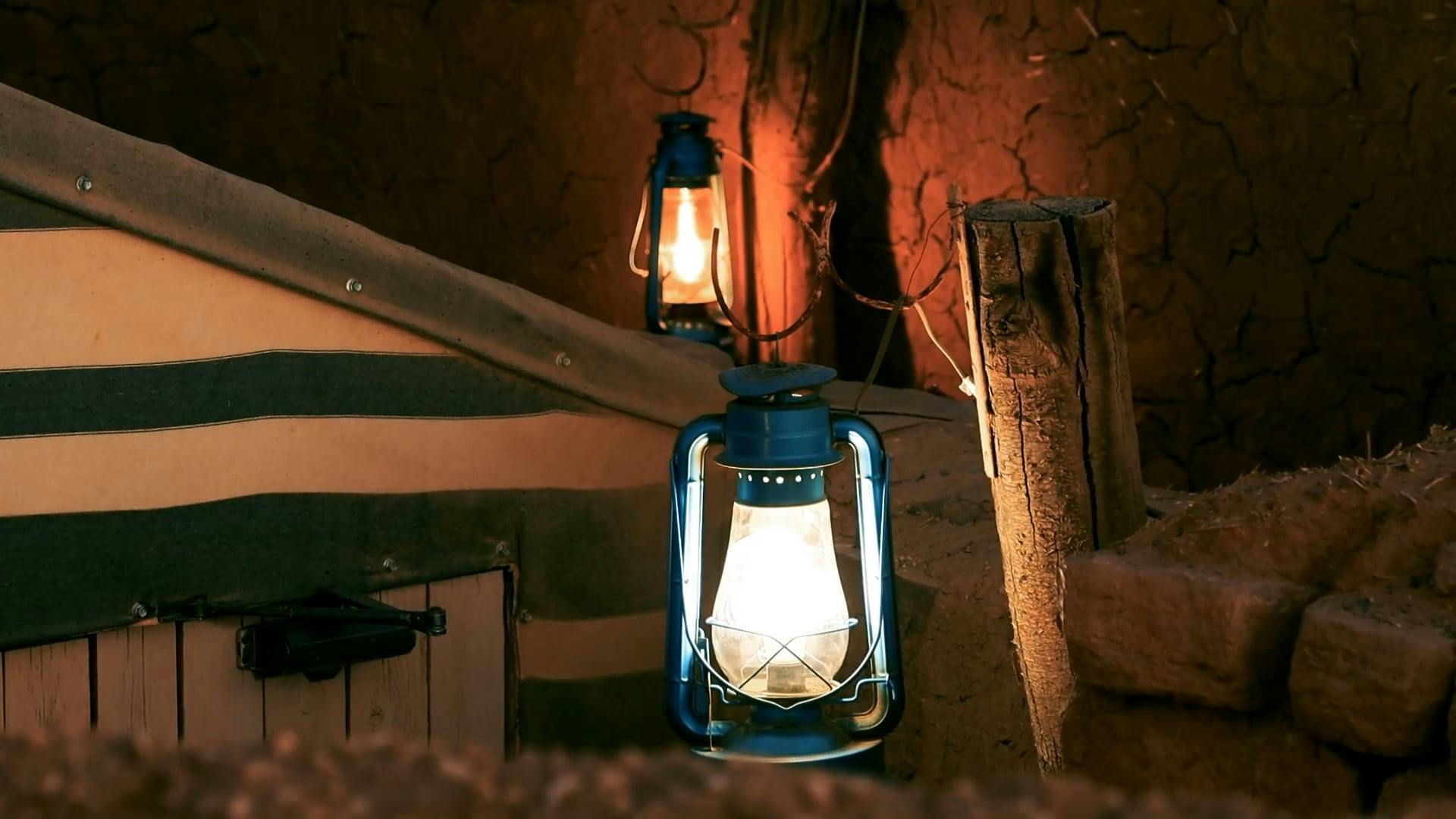 A Footage of Hanging Blue Petromax Lights Free Stock Video Footage