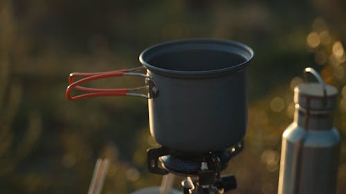 A Pot on a Camping Stove 