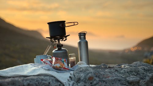A Pot on a Portable Stove in the Mountain