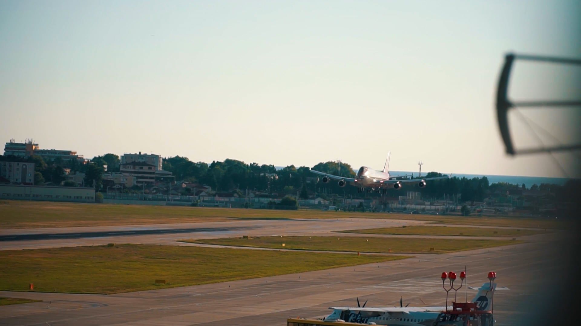 A large airplane taking off from an airport runway Free Stock Video ...