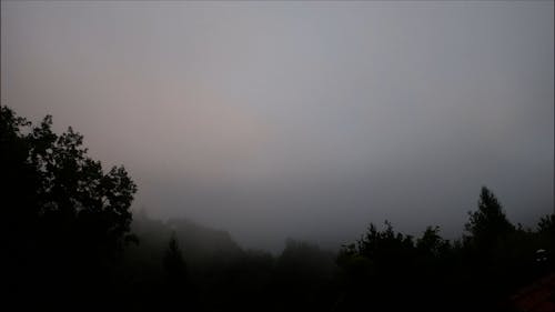 Time lapse of fog above forest at sunrise