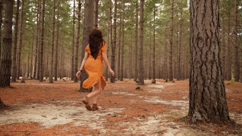 A Woman Running at the Forest