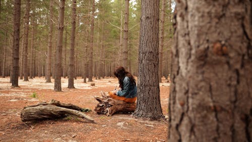A Woman Writing in the Middle of a Forest 