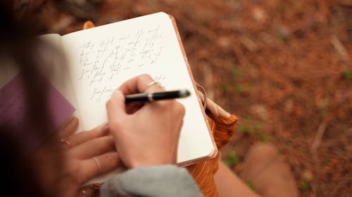 Overhead Shot of a Person Writing in a Notebook