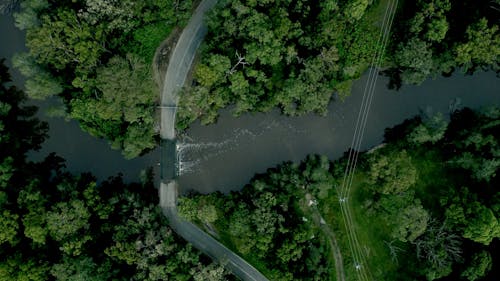 Aerial view on bridge on river