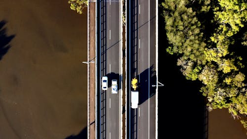 Aerial view on traffic on bridge