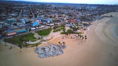 A Drone Footage of People at the Skatepark