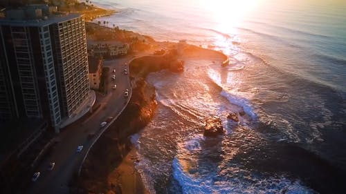 A Drone Footage of Crashing Waves on the Beach