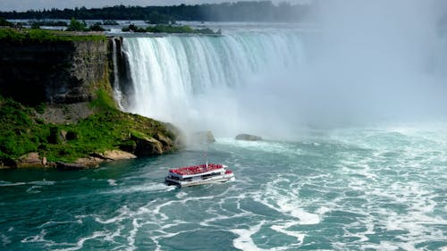 Aerial Footage of a Ferry Boat Sailing in Niagara Falls