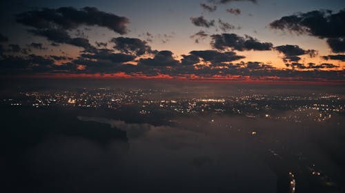 Aerial view on city during dawn