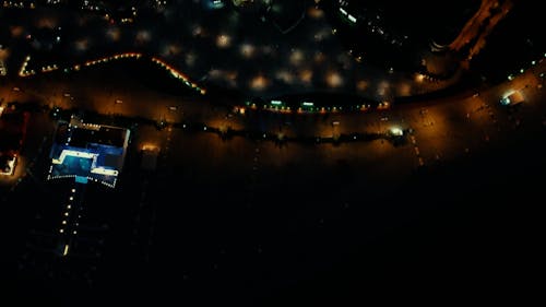 Aerial Footage of the Night Lights in Batumi Tower During Night Time