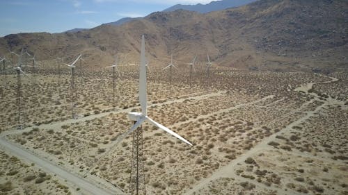 Aerial Footage Of The Wind Turbines in Desert