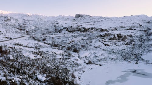 Drone Footage of a Rocky Mountains Covered in Snow 